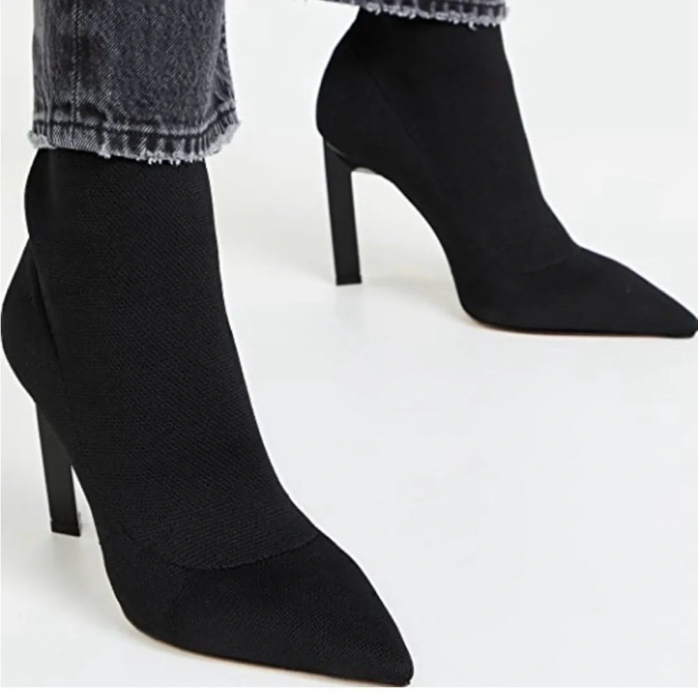 Schutz Ammie Pointed Toe Booties Ankle Boots Size 9.5 Black Knit